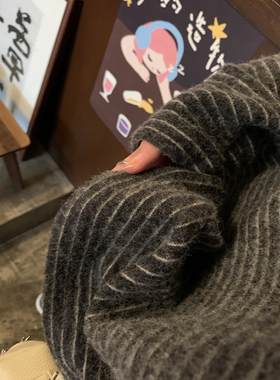 海盐奥利奥. 磨毛绒加厚条纹长袖恤女秋冬宽松上衣打底衫