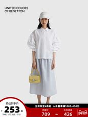 женская рубашка 【断码清仓4折】benetton贝纳通女士长袖衬衫泡泡袖白色宽松时尚 29469