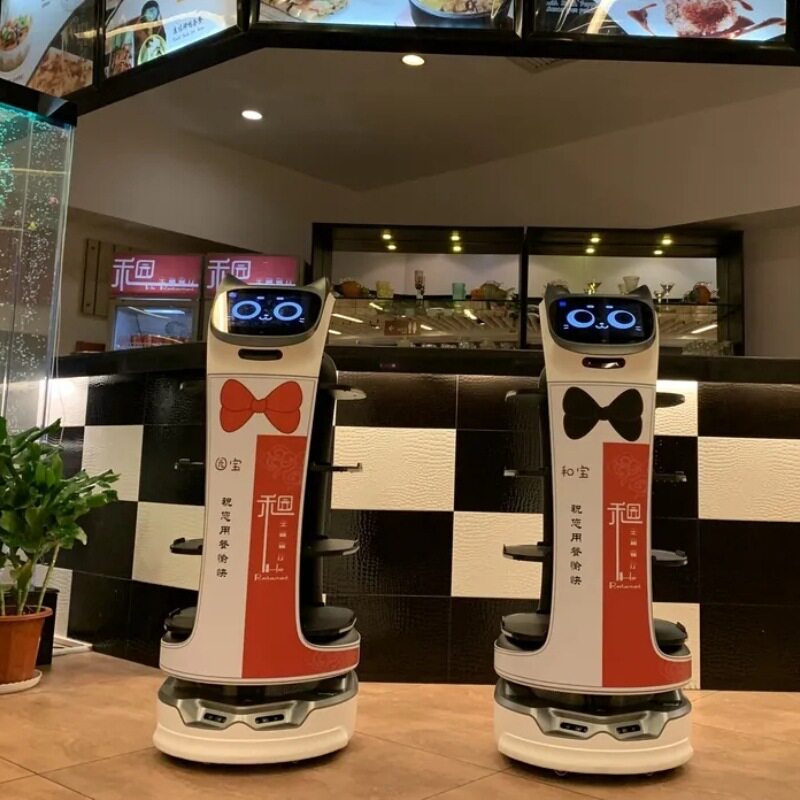 酒店送餐机器人贝拉餐厅红外感应托盘智能配送机器人点心车自助餐
