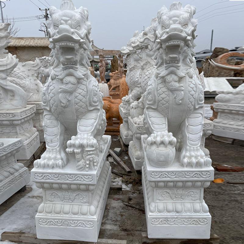 石雕麒汉白3002玉酒龙家爪麒麟大理石貔貅公司麟店门口摆件厂供应