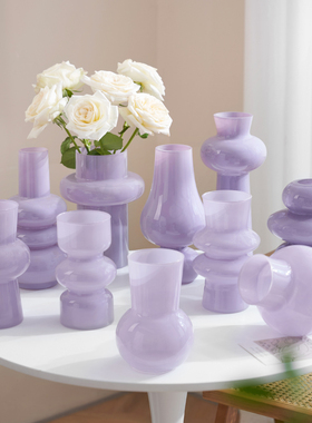 ins高级感玻璃花瓶水养鲜花客厅插花家居电视柜中古花器香芋紫色