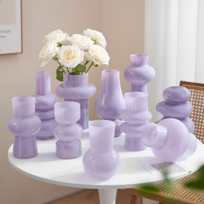 ins高级感玻璃花瓶水养鲜花客厅插花家居电视柜中古花器香芋紫色