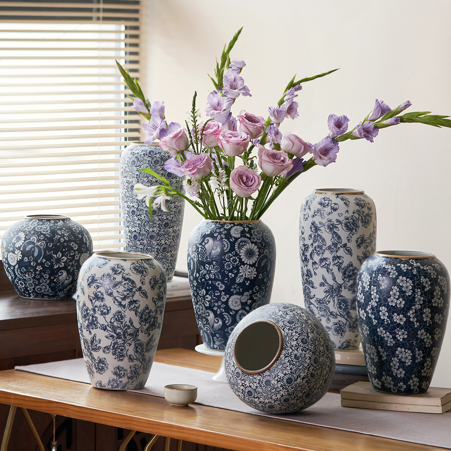 景德镇青花陶瓷花瓶中式复古高颜值客厅桌面水培干鲜花插花器装饰