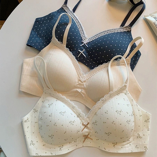 楷兰纯甜美薄款蕾丝碎花内衣女士小胸透气无钢圈收副乳少女文胸罩