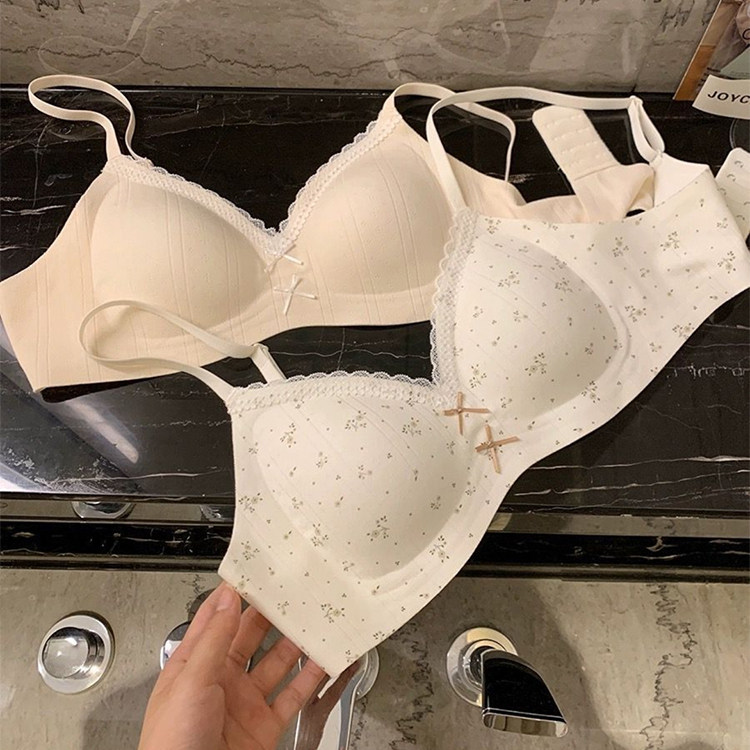 楷兰纯甜美薄款蕾丝碎花内衣女小胸透气无钢圈收副乳少女文胸罩3