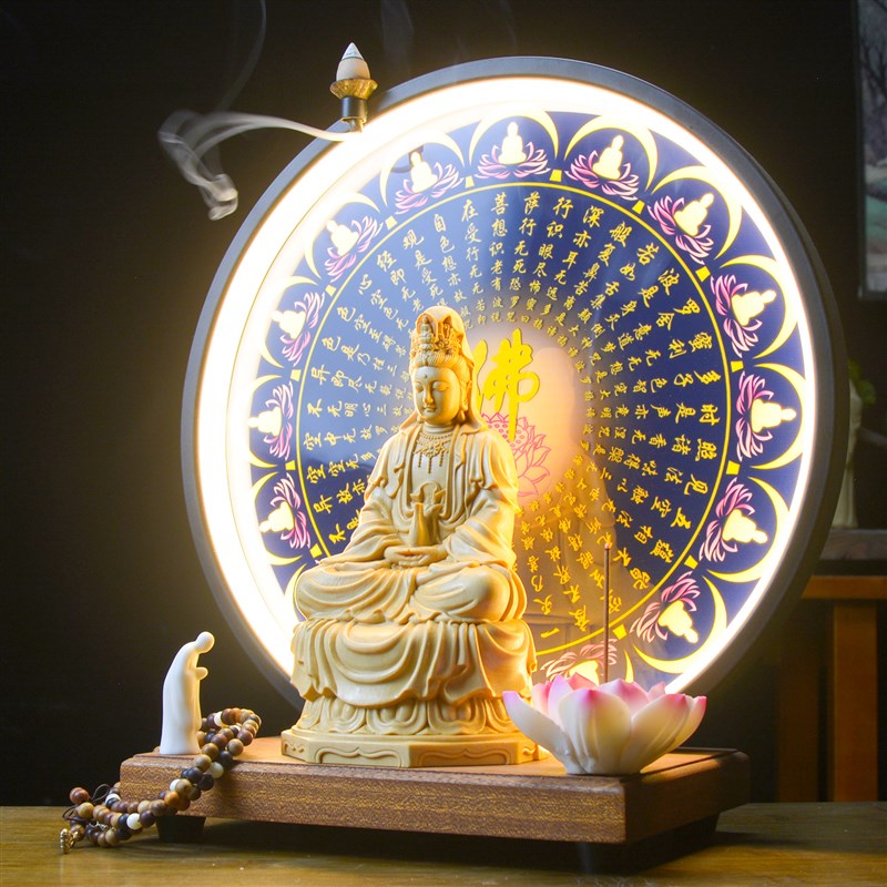 速发中式净瓶观音佛像禅意摆件木雕坐莲观世音菩萨家用供奉神像工
