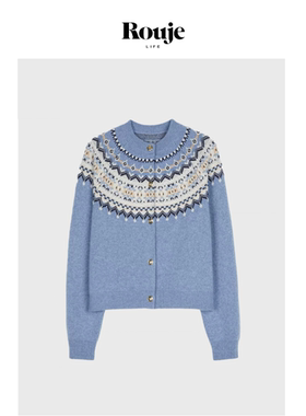 【现货】Rouje Life费尔岛毛衣女秋冬保暖撞色提花针织羊毛开衫上