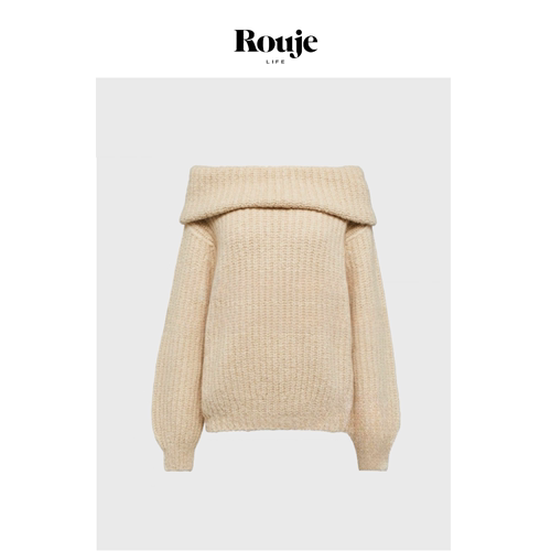 【现货】Rouje Life裴珠泫同款甜美一字肩性感针织露肩粗毛衣女