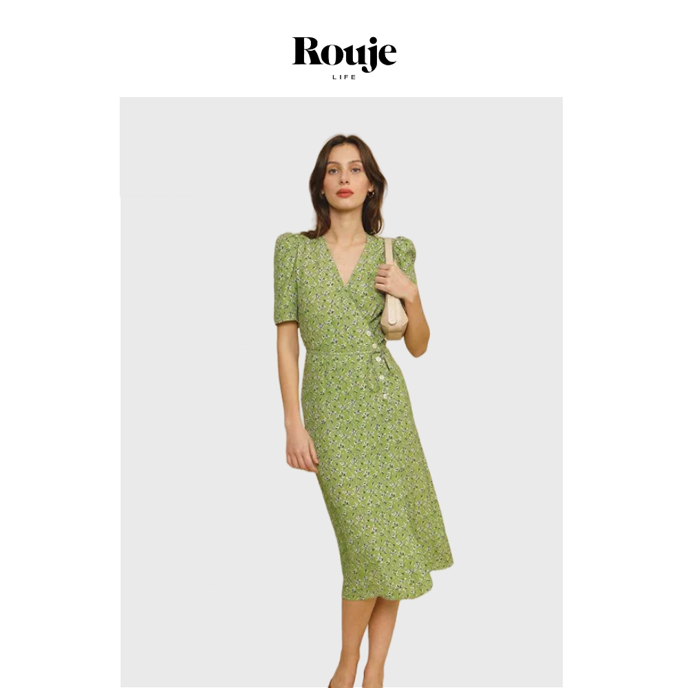 【现货】Rouje Life纽扣茶歇裙裹身裙连衣裙夏季新款法式复古女装