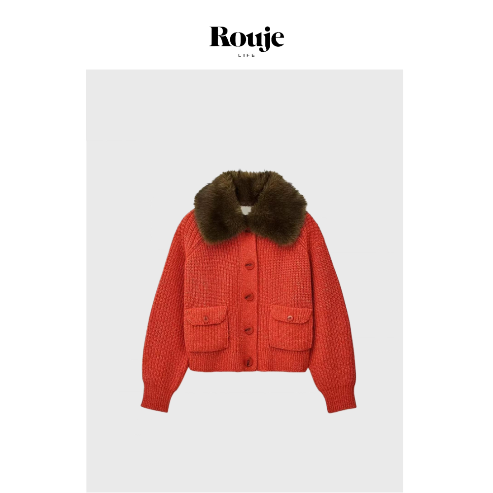 【现货】Rouje Life朱珠私服巴黎针织外套26春季可拆卸大毛领开衫,女装/女士精品,毛针织衫,淘宝优惠券,粉丝福利购,淘宝优惠卷