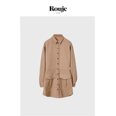 卡其色POLO领长袖 Life秋冬新款 Rouje 收腰连衣裙风衣外套 现货