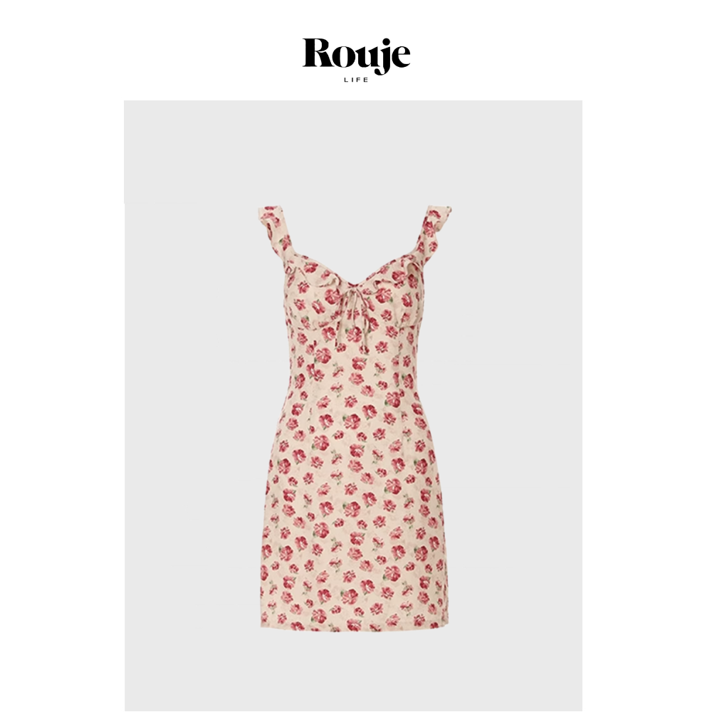 【现货】Rouje Life连衣裙小个子海边度假碎花显瘦气质吊带裙短款