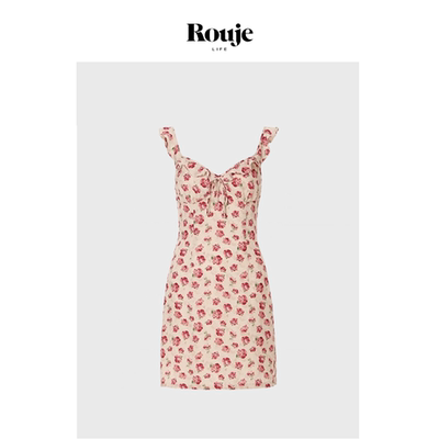 【现货】Rouje Life连衣裙小个子海边度假碎花显瘦气质吊带裙短款