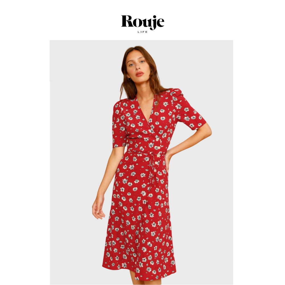 【现货】Rouje Life人丝印花碎花茶歇连衣裙夏季新款法式复古女装