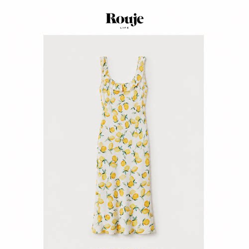 【现货】Rouje Life人丝版本U领木耳边碎花中长款法式度假风