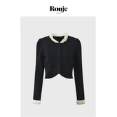 现货 Rouje Life设计感重工钉珠花边领长袖 针织开衫 上衣女外套