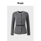 现货 Rouje Life法式 高级感重工彩钻灰色宽松针织开衫 上衣外套