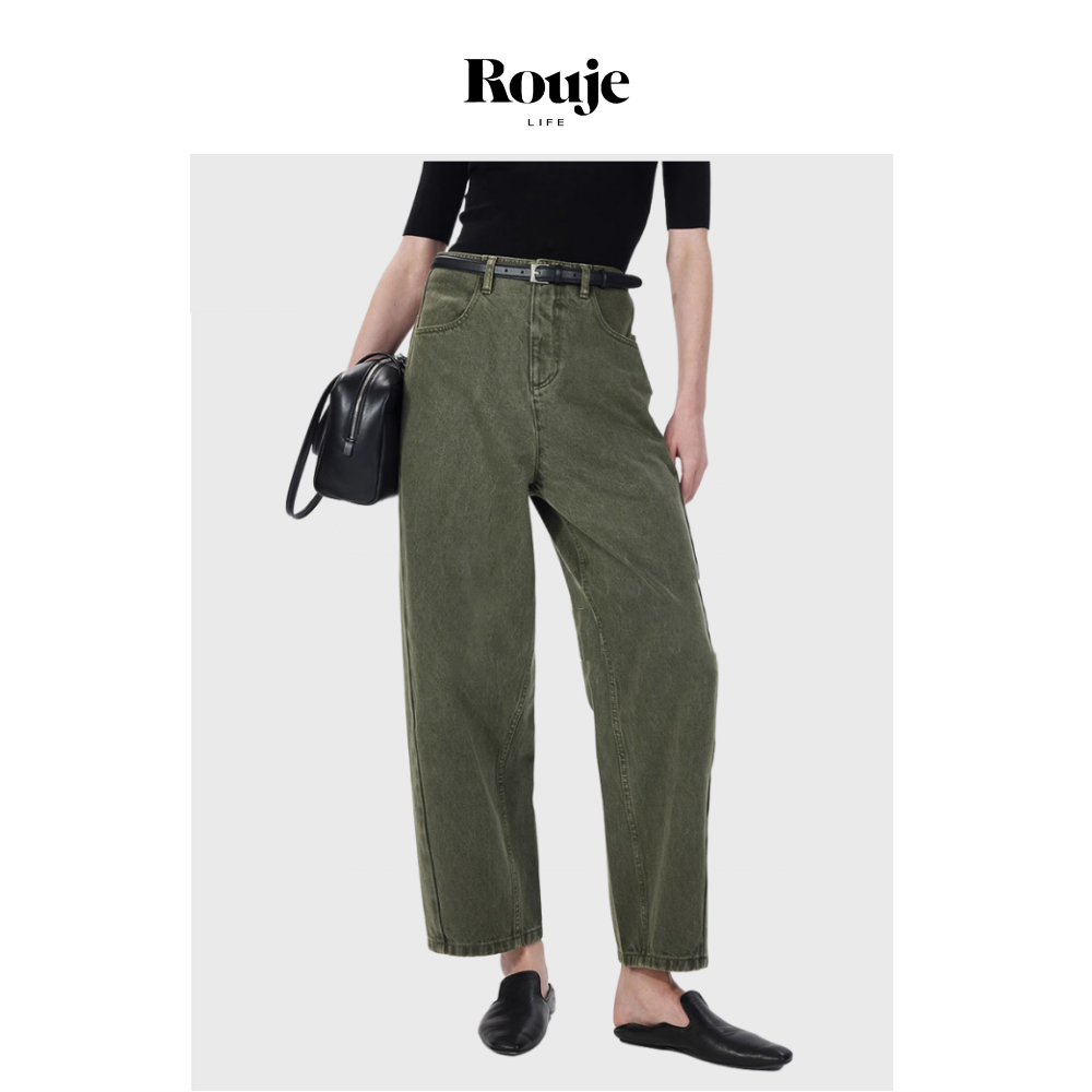 【现货】Rouje Life欧洲进口极简连腰时髦宽松茧型9分胖丁牛仔裤