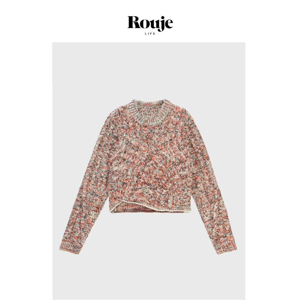 【现货】Rouje Life小众设计圆领短款羊毛纽结编织潮流花纱针织衫