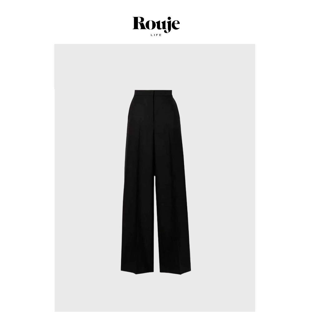 【现货】Rouje Life春秋季高腰羊毛直筒裤女显瘦西裤黑色阔腿长裤