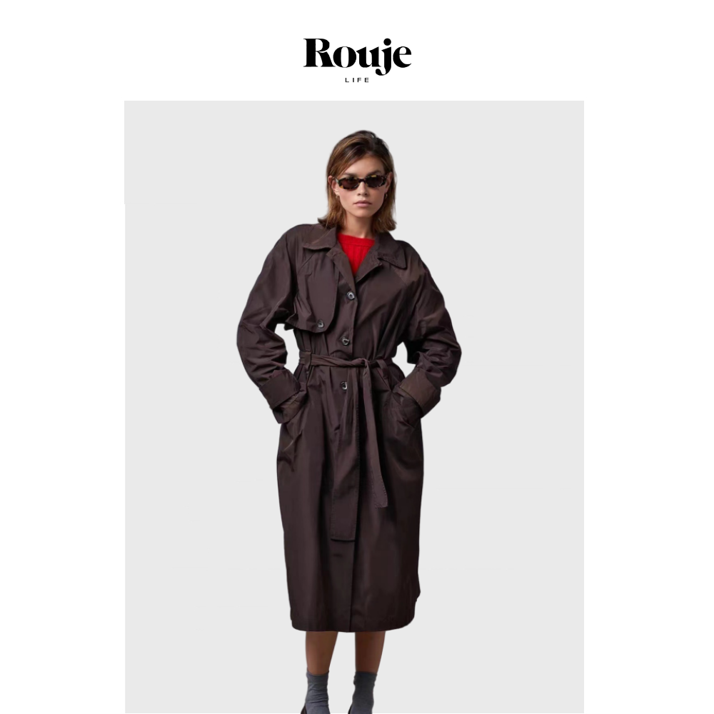 【现货】Rouje Life 巴黎风衣早秋巧克力色系带收腰轻薄长外套