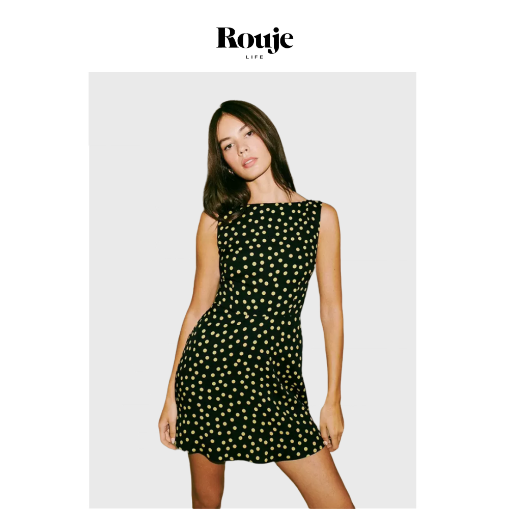 【现货】Rouje Life连衣裙法式修身显瘦黑色圆点打底裙气质短裙女