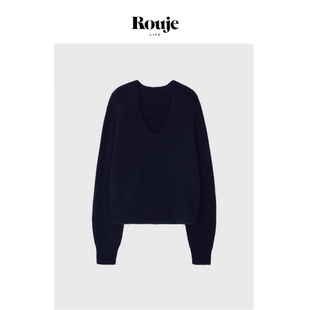 女小众极简设计宽松深V领显瘦长袖 Life针织衫 Rouje 毛衣 现货