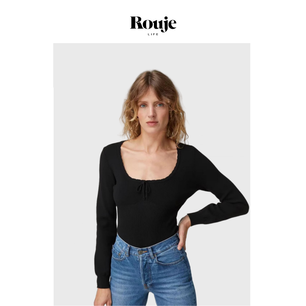 【现货】Rouje Life法式打底衫秋冬新款弹力螺纹修身针织衫上衣女