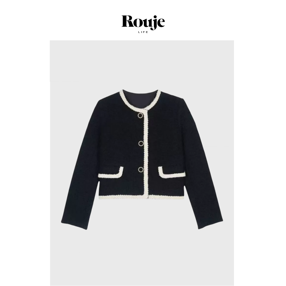 【现货】Rouje Life巴黎贵气编织外套24早秋小香风黑色短款开衫