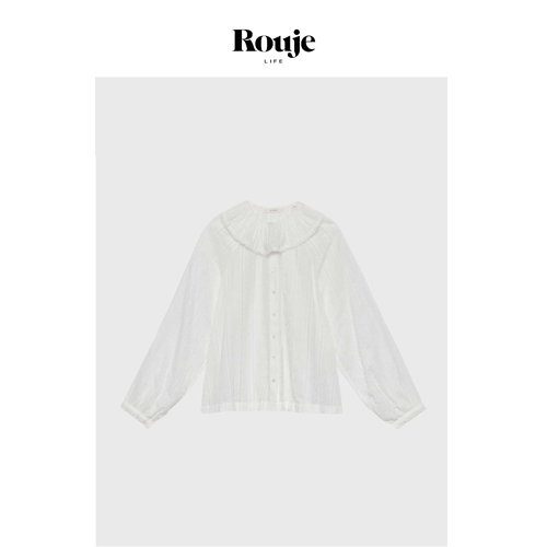 【现货】Rouje Life春夏新款白色翻领娃娃领纯棉宽松衬衣法式优雅
