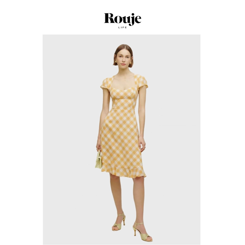 【现货】Rouje Life夏新款过膝方领中长款修身连衣裙子法式复古女