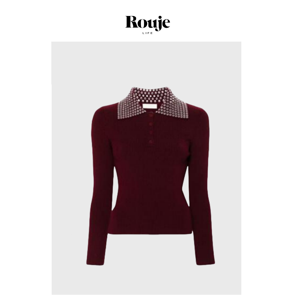 【现货】Rouje Life 吴千语私服针织衫24秋季安哥拉红色修身上衣