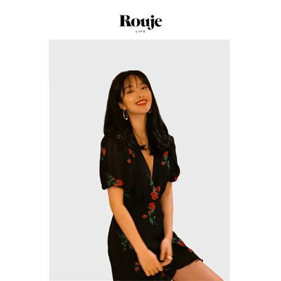 【现货】Rouje Life杨钰莹同款V领人丝连衣裙夏季法式复古风女装