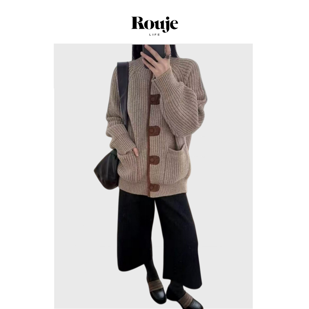 【现货】Rouje Life博主款买手店！针织开衫复古粗线宽松毛衣外套,女装/女士精品,毛针织衫,淘宝优惠券,粉丝福利购,淘宝优惠卷