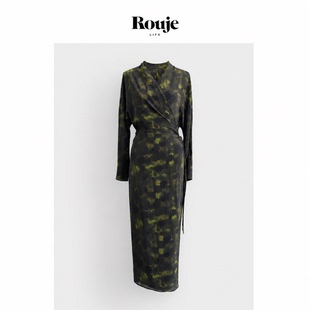 【现货】Rouje Life西班牙小众真丝丝滑垂坠晕染V领系带连衣裙女