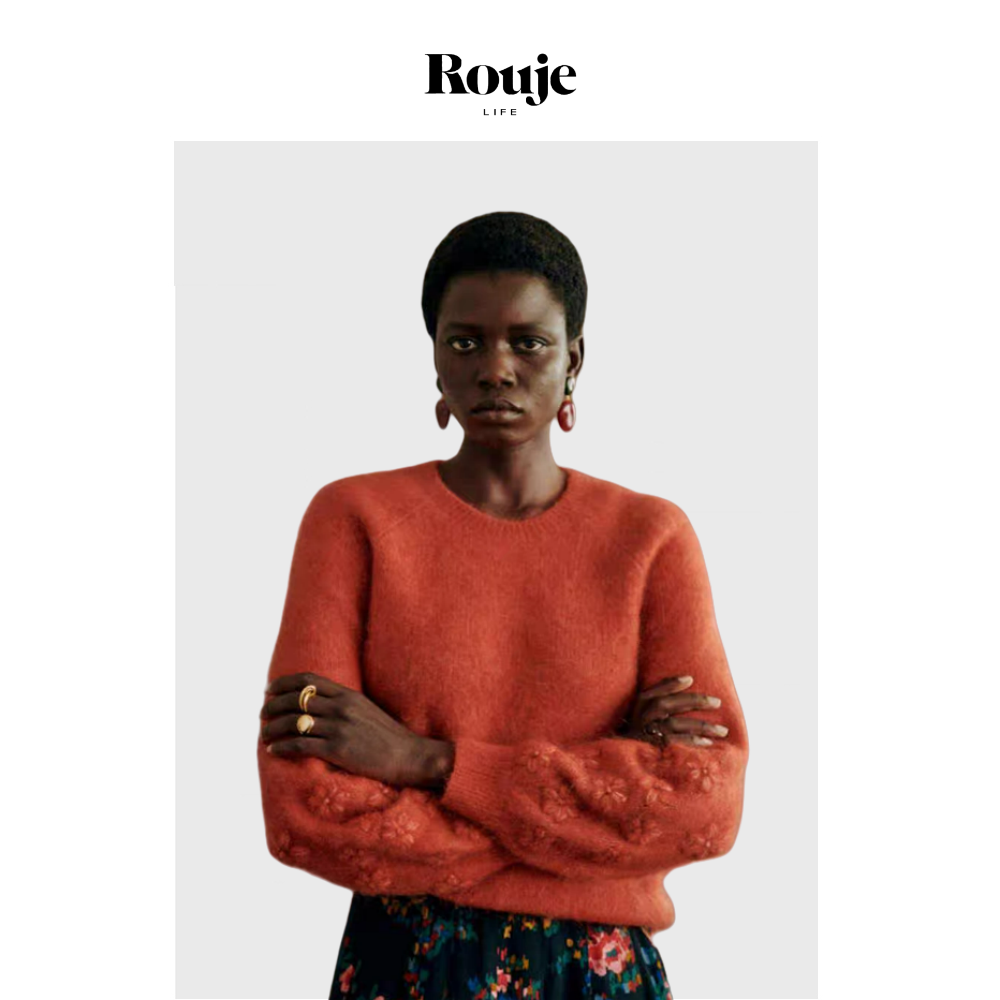 【现货】Rouje Life秋冬新款花卉刺绣羊毛圆领长袖针织毛衣