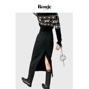 Life显瘦高腰后开叉精纺羊毛A字裙长款 Rouje 包臀半身裙 现货
