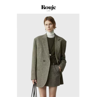 Life小众极简风羊毛呢西服羊毛斜门襟西装 Rouje 短裙套装 现货