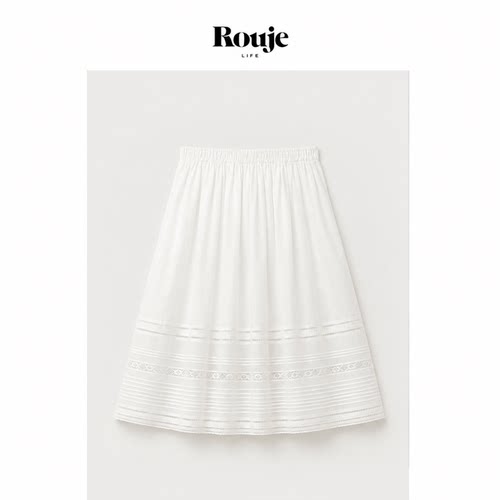 【现货】Rouje Life重工刺绣苎麻下摆蕾丝百搭半身裙清新女装夏