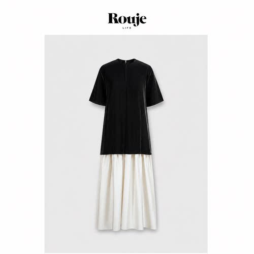 【现货】Rouje Life朱珠同款宽松醋酸真丝短袖连衣裙慵懒优雅气质