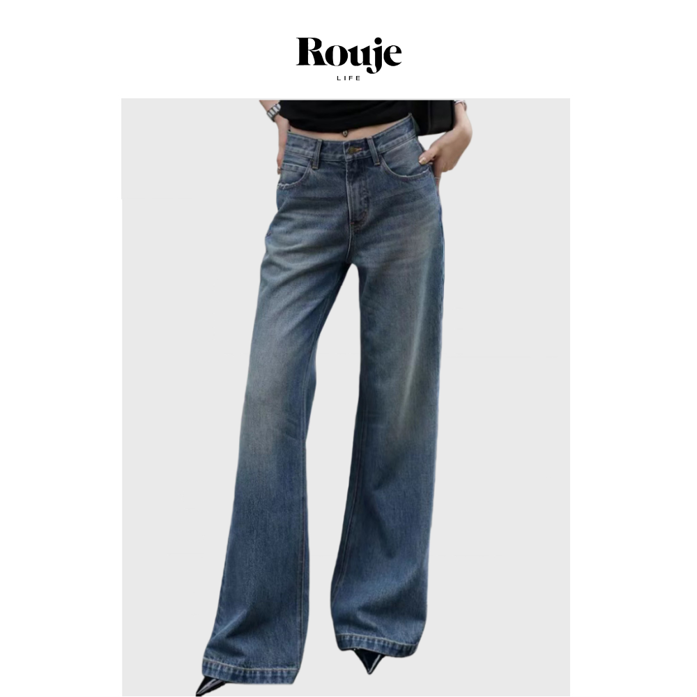 【现货】Rouje Life宽松阔腿裤高腰显瘦牛仔裤女显瘦嗽叭裤拖地裤
