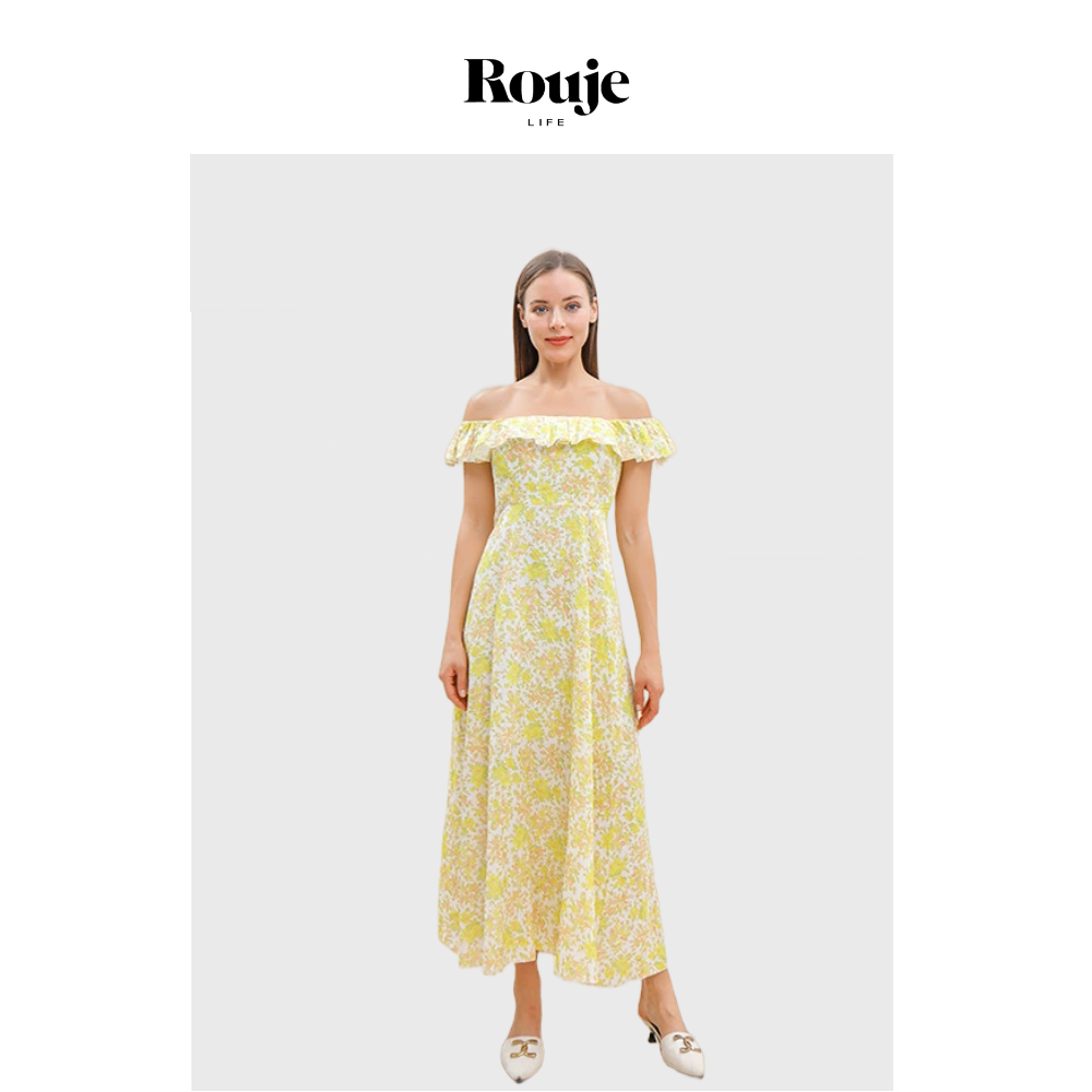 【现货】Rouje Life一字领亚麻连衣裙夏季新款法式复古风显瘦减龄