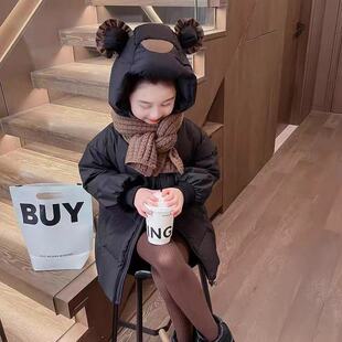 女童羽绒服外套秋冬装洋气中长款羽绒棉服2024新款儿童装加厚