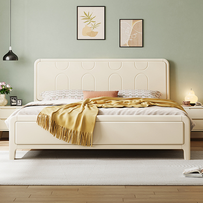 北欧白色实木床现代简约单双人床1.8米1.5米奶油床主卧储物床