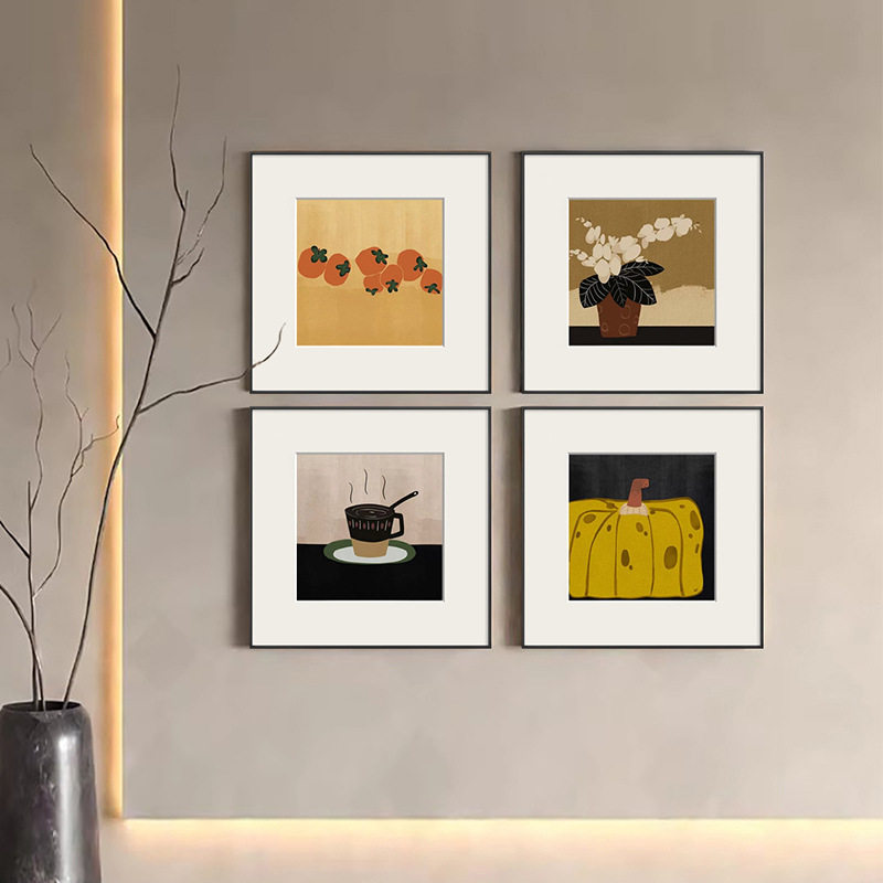 中古风客厅装饰画卡通小众沙发背景墙挂画美拉德餐厅卧室床头壁画