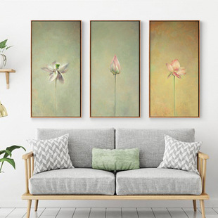 必画中式画客厅装饰画竖版酒店走廊玄关挂画油画布画芯喷绘壁画