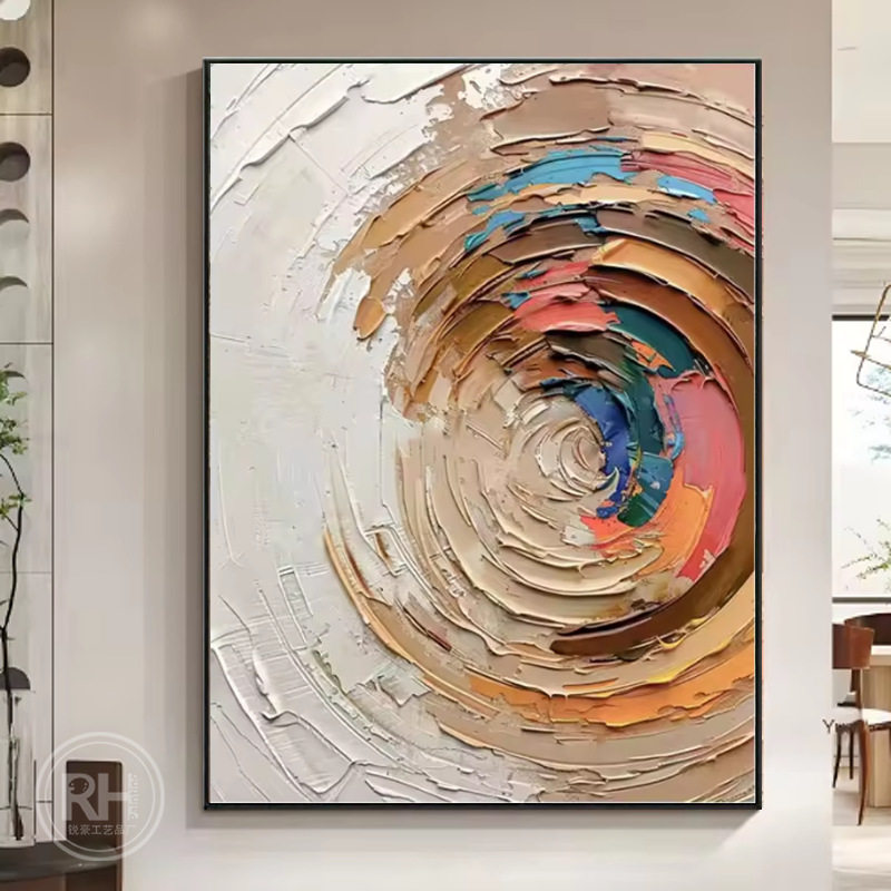 纯手绘抽象油画立体肌理客厅玄关装饰画现代轻奢奶油风挂画