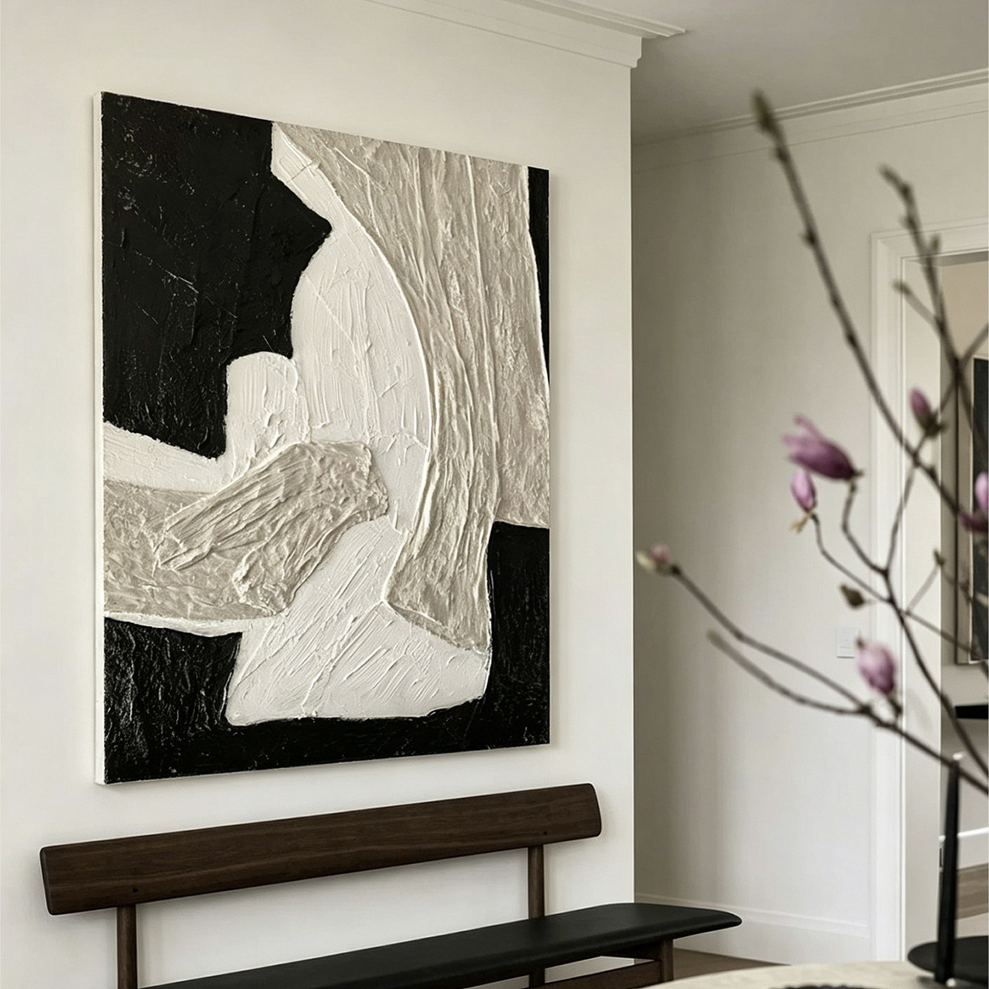 法式奶油风高级艺术感手工立体油画挂画入户过道玄关装饰画轻奢