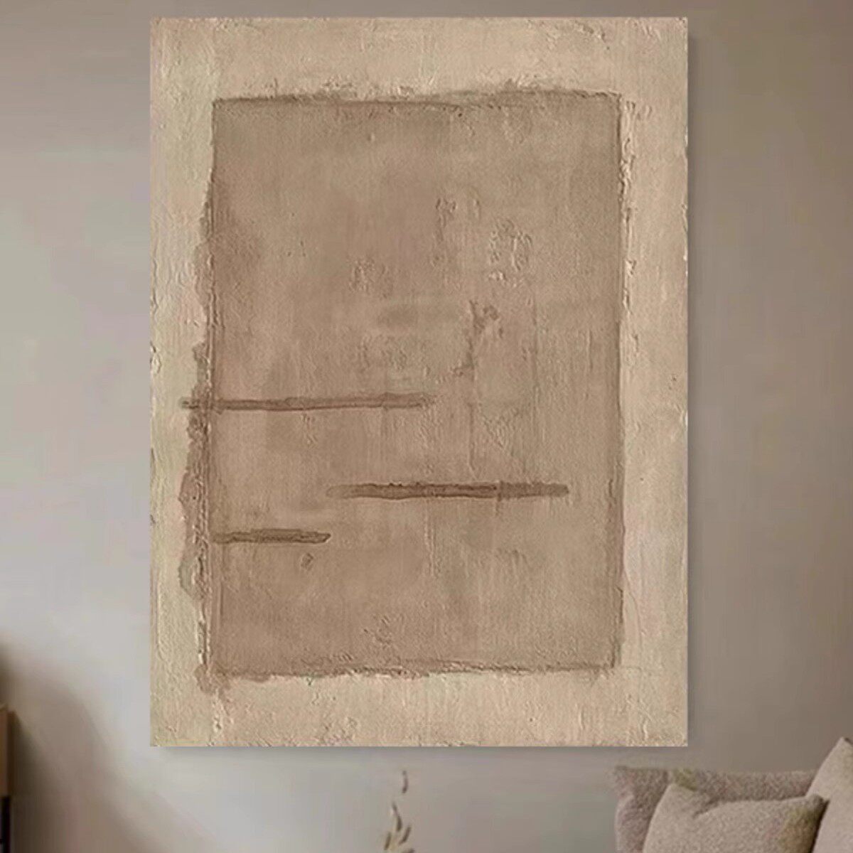 挂画无框沙发落地手绘侘寂风油画极简肌理装饰画复古小众客厅玄关