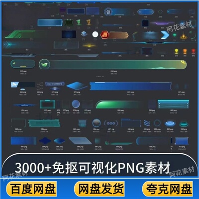数据可视化平台大屏UI组件库边框B端界面科技素材免扣png格式jpg
